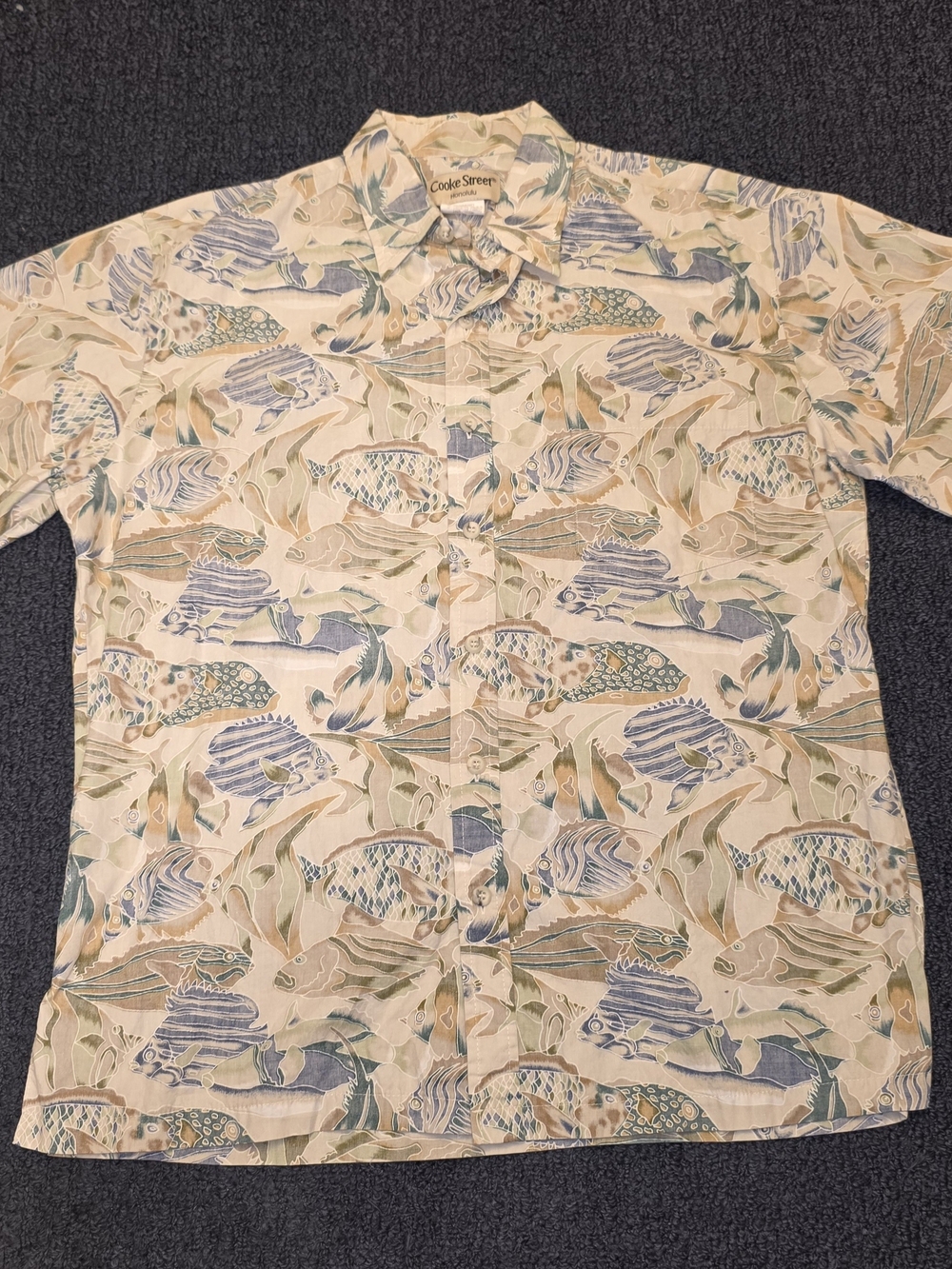 Cooke Street Honolulu Mens M Beige Reverse Print Cotton Short Sleeve Button Up